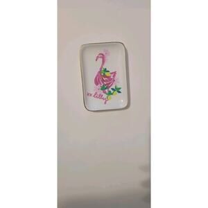 Lilly Pulitzer Pink Flamingo Ceramic Trinket Dish w/ Gold Trim 5.75” x 3.75”